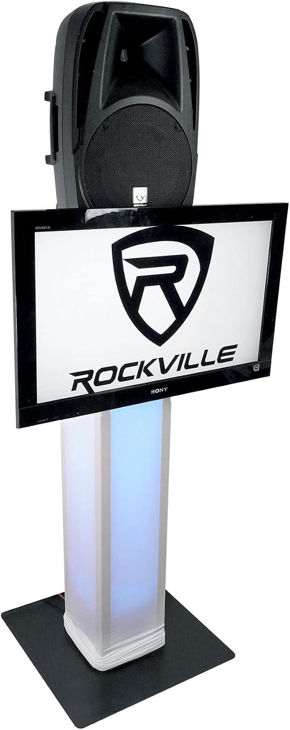 Rockville RTP33-TV Black Totem DJ Speaker/Lighting Stand, Detachable TV Mount, Adjustable Height, Stable Base, for DJs and Event Professionals
