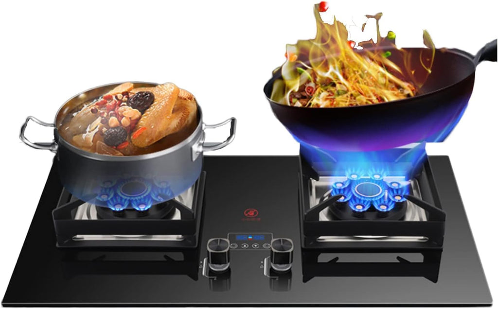 Tabletop/built-in Gas Stove,17760 BTU LPG/NG Tempered Glass Gas Cooktop 2 Burners,Flameout Protection,Suitable for Home and Commercial Use (Size : LPG)