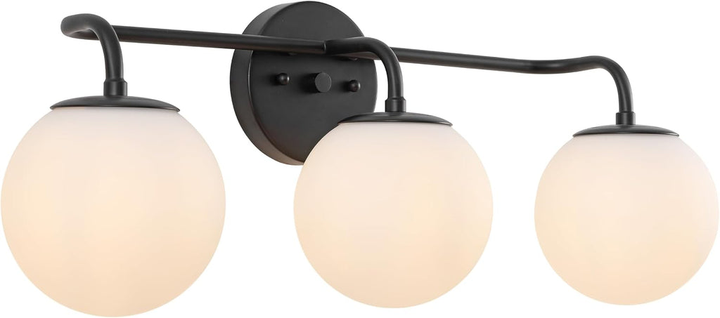 JONATHAN Y 25' Black Modern Globe Wall Sconce Vanity Light for Bathroom, White Frosted Glass Shade, Midcentury Parisian Bistro Wall Lamp, LED Bulb Included (JYL3536B)