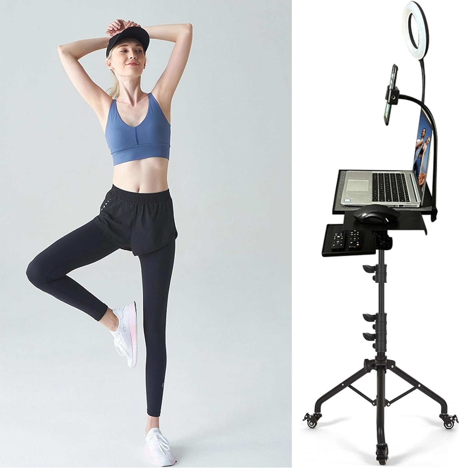 Projector Stand,Laptop Stand, Projector Tripod Stand with Wheels Adjustable Height Laptop Tripod Stand with LED Ring Light Carrying Bag 2 Shelves Mouse Tray Phone Holder Projector Music Stand Portable