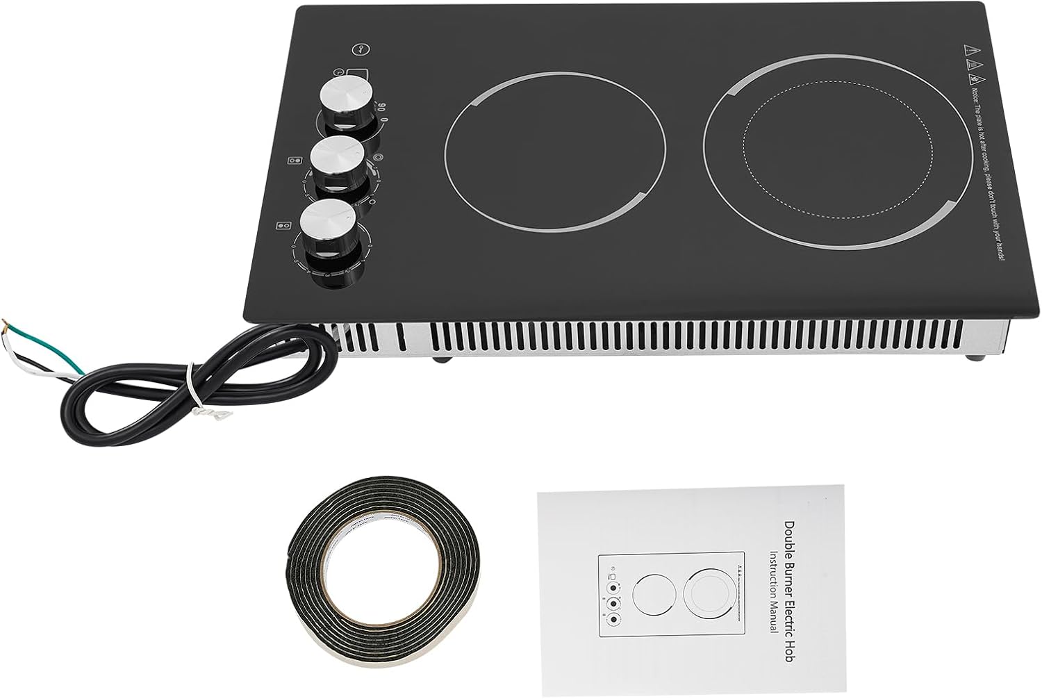 Induction Cooker, Built-In Electric Cooktop 2 Burners Electric Stove Top, 1700W Microcrystalline Panel Cooktop, 5 Power Levels, Knob Control, LED Screen, Child Safety Lock,110V