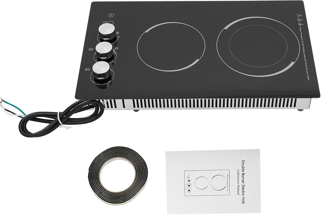 2 Burner Electric Cooktop, 20 Inch Touch Control Electric Stove Top with 5 Heating Level & Overheat Protection, Child Lock, 1 Waterproof Tape, Countertop/Embedded Mount Electrics Stovetop Burner