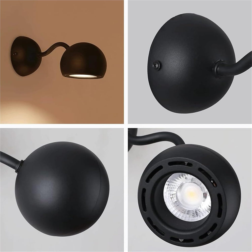 7W LED Dome Wall Lamp with Black Finish Wrought Iron Decorative Sconces Lamps 360°Adjustable Lighting Angle Modern and Simple Reading Lights for Hallway Bedroom