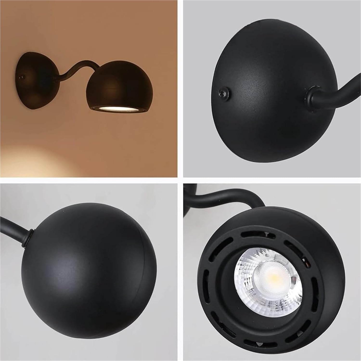 7W LED Dome Wall Lamp with Black Finish Wrought Iron Decorative Sconces Lamps 360°Adjustable Lighting Angle Modern and Simple Reading Lights for Hallway Bedroom