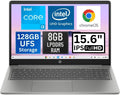 HP Chromebook Plus Laptop 15.6 Inch Intel Core i3-N305 8GB LPDDR5 RAM 128GB UFS UHD Graphics ChromeOS Wifi Bluetooth USB-C 1080p Webcam MicroSD Reader, Mineral Silver 15a-nb0033dx Computer (Renewed)
