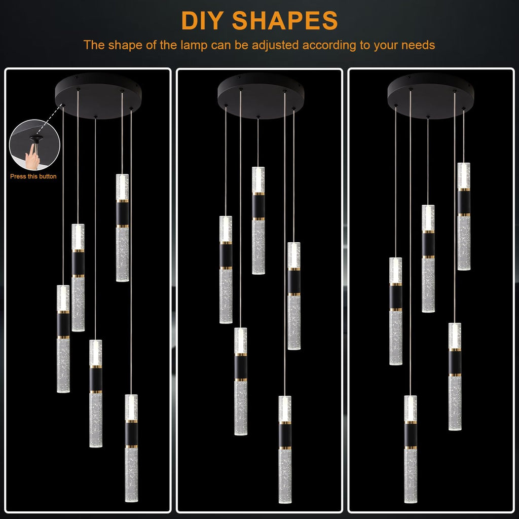 5-Light Modern Pendant Lights Kitchen Island Lighting Fixture,Dimmable Mordern LED Pendant Light with Remote,Black Gold Modern Led Chandelier for Dining Room
