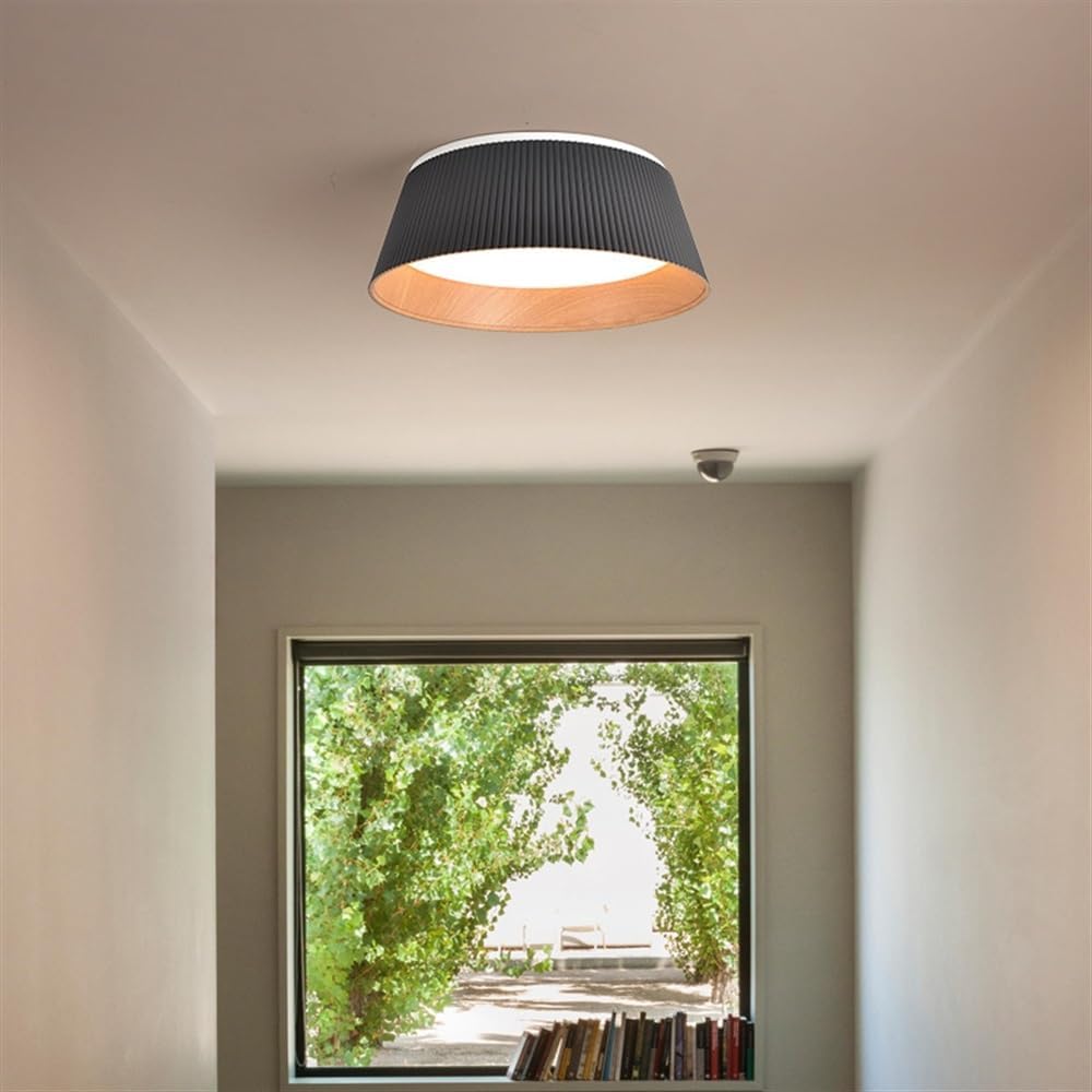 Ceiling Light Fixture, Circular Wrought Iron Wood Grain 18.1' Flush Mount Light Fixture with Acrylic Shade, Ceiling Lamp for Living Room, Hallway, Bathroom, Bedroom, Dimmable(Black)