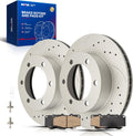 KAX Front Rotors and Brake Pads kit for Toyota Tacoma 1999-2004, Drilled and Slotted Disc Brake Rotor Ceramic Brake Pads Replacement (#31165+D799, 11.67inch, 296.5MM)