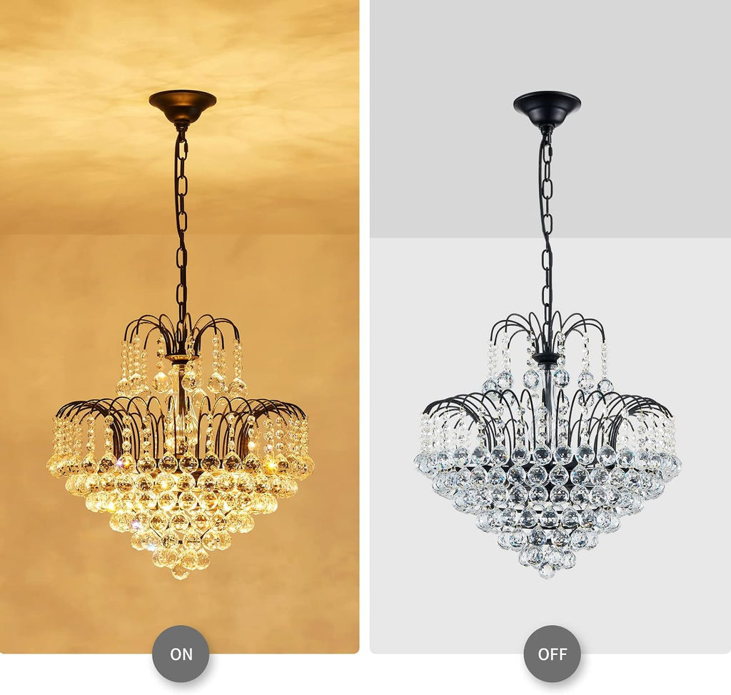 WUZUPS Crystal Chandelier Pendant Flushmount Ceiling Light Modern Lighting Fixture for Bedroom Hallway Bar Kitchen Bathroom, H 17.3' x W 18.9', Black, E12 Base