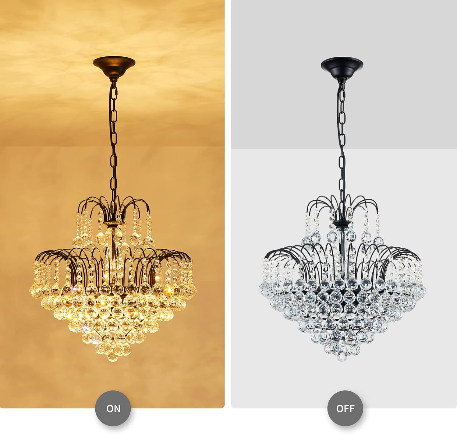 WUZUPS Crystal Chandelier Pendant Flushmount Ceiling Light Modern Lighting Fixture for Bedroom Hallway Bar Kitchen Bathroom, H 17.3' x W 18.9', Black, E12 Base
