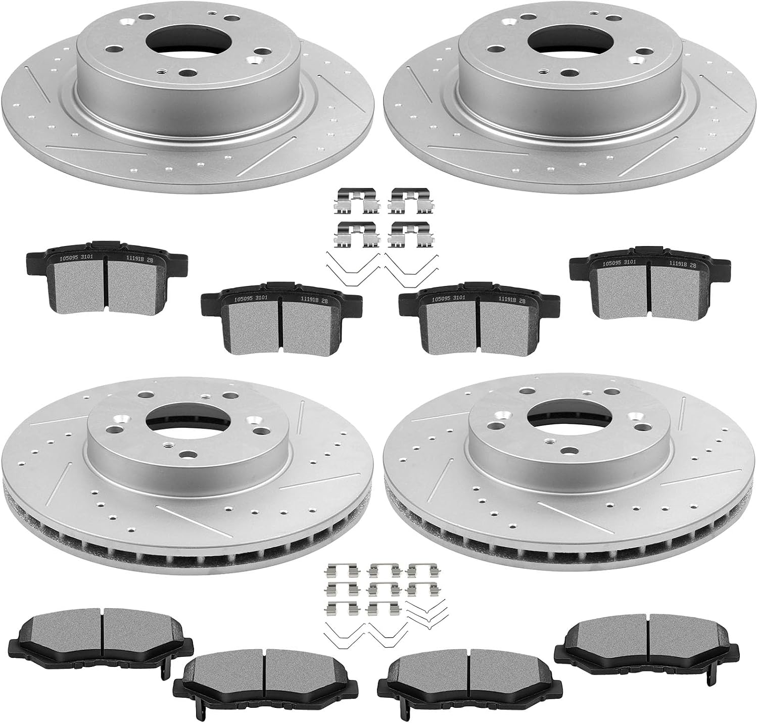SCITOO Front 11.1' Rear 11.09' Brake Pads and Rotors Kits Fit For Honda For Accord 2008 2010 2011 2012 2014 2015 2016 2017