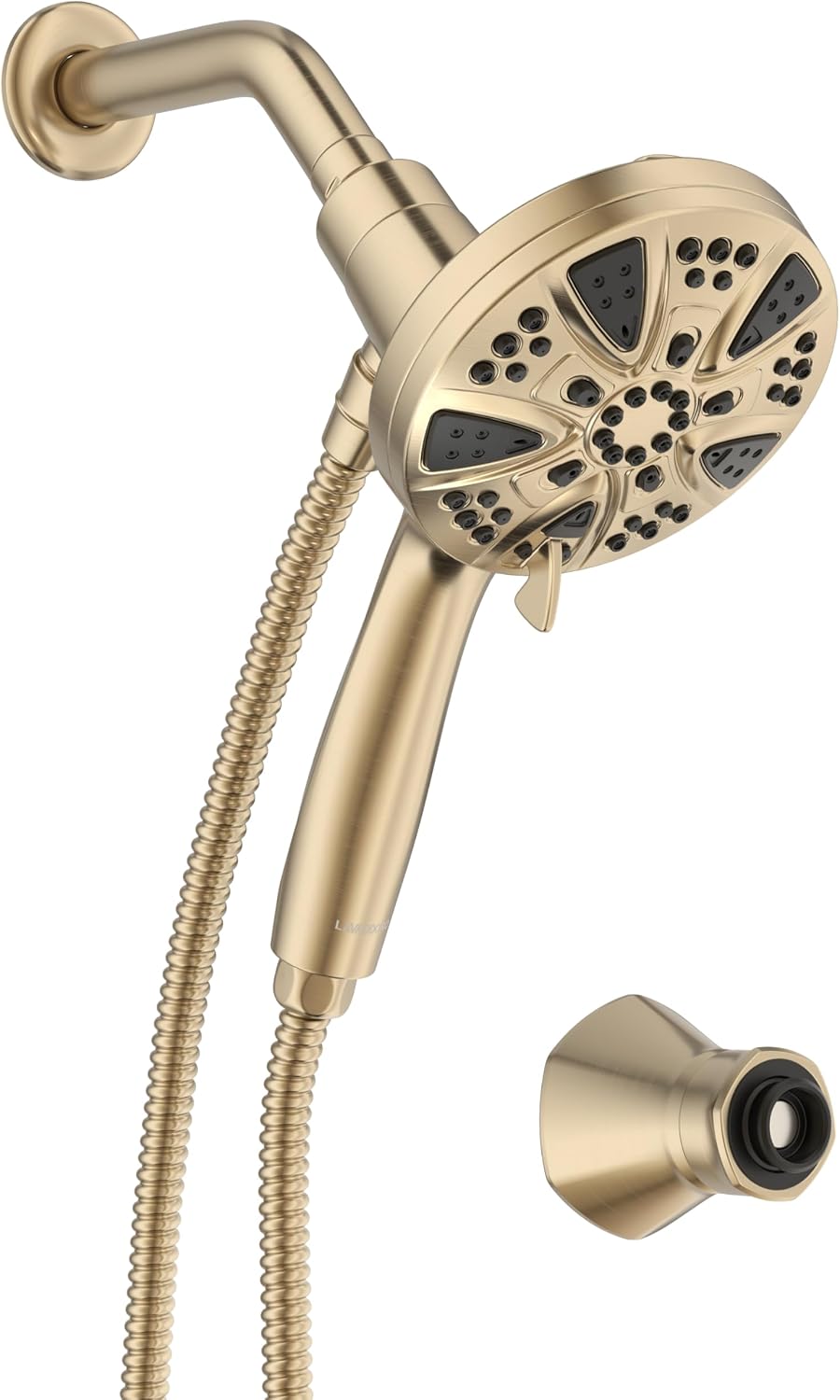 LAVA ODORO Handheld Shower Head with Magnetic Docking System, 9-Function High Pressure Detachable Shower Head, 5-inch Showerhead with 72 Inch Hose, Remote Dock, Champagne Gold, SH180-CB-D