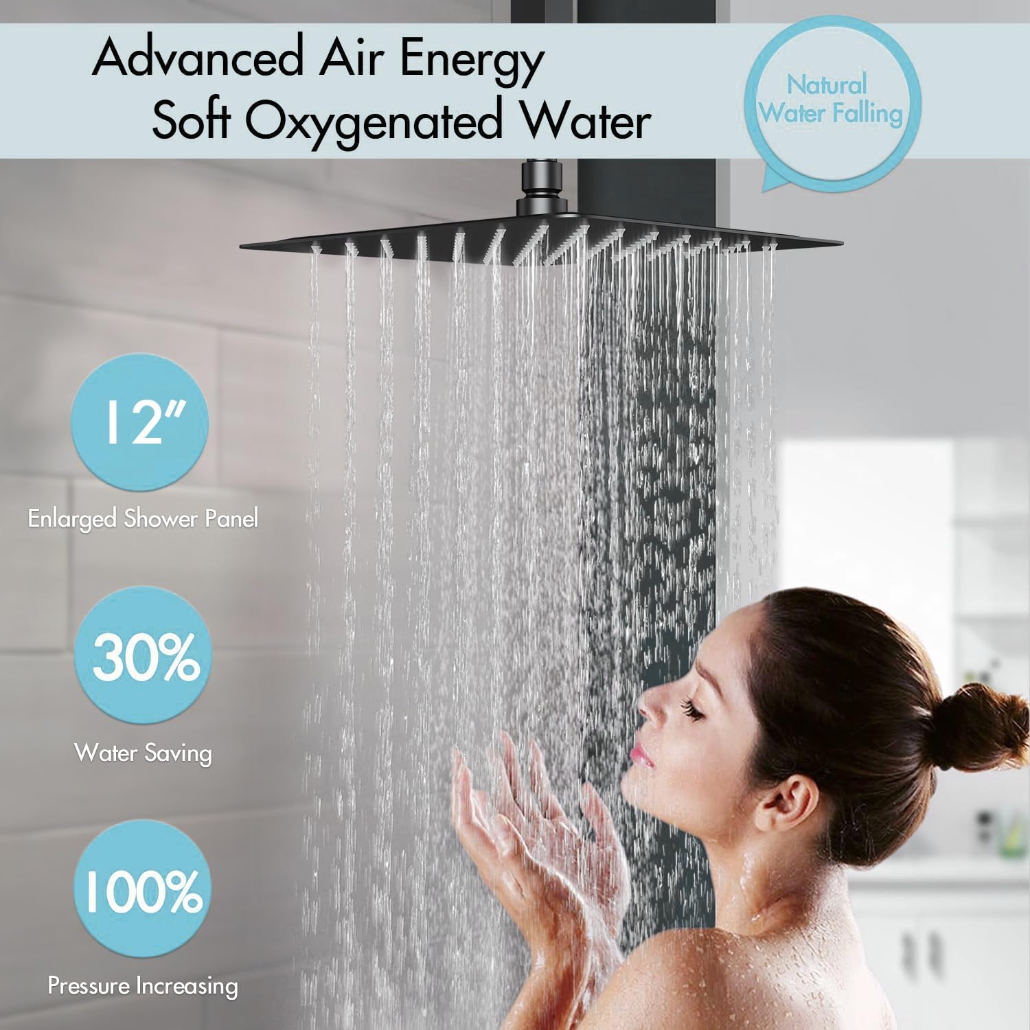 Thermostatic Shower System,Shower Faucet Set,12 Inch Ceiling Mounted and 6 Inch Wall Mount Rain Shower Head with 2 in 1 Handhled,Push Button Diverter Dual Shower Head Combo Set Matte Black
