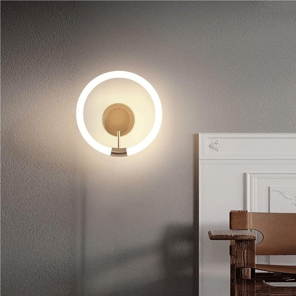 Round Dimmable Wall Sconces Acrylic Modern Wrought Iron Light for Living Room Bedroom Bathroom Kitchen Island(Gold)