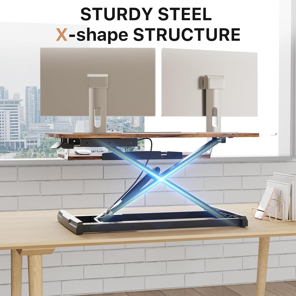JOY worker Standing Desk Converter, 32' Wide Height Adjustable Sit Stand Up Desk Riser with Keyboard Tray, Desktop Workstation Riser for Home Office Computer Laptop, Particle Board, Rustic