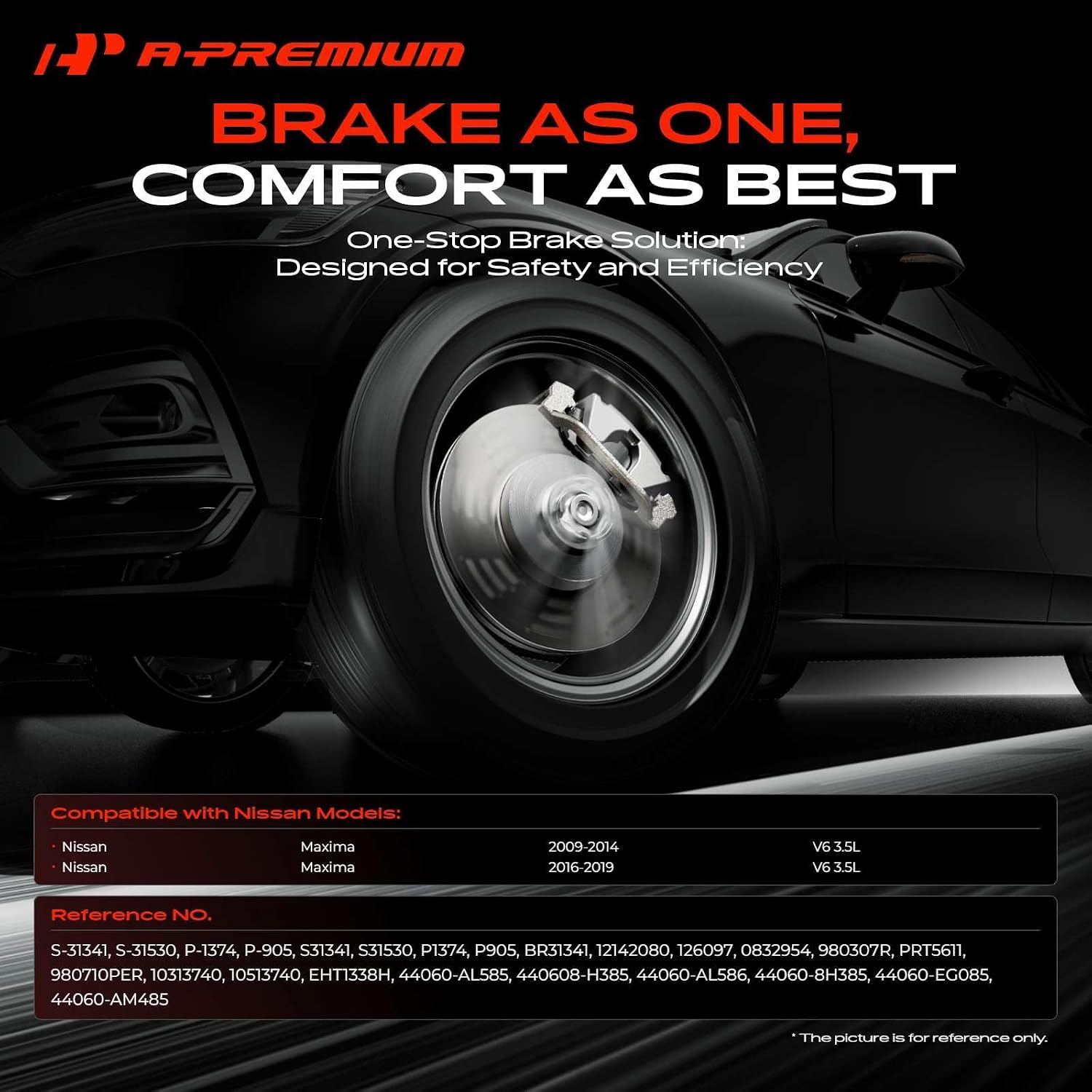 A-Premium Front & Rear Drilled and Slotted Disc Brake Rotors + Ceramic Pads Kit Compatible with Select Nissan Models - Maxima 2009-2014 2016-2019, 3.5L, 12-PC Set