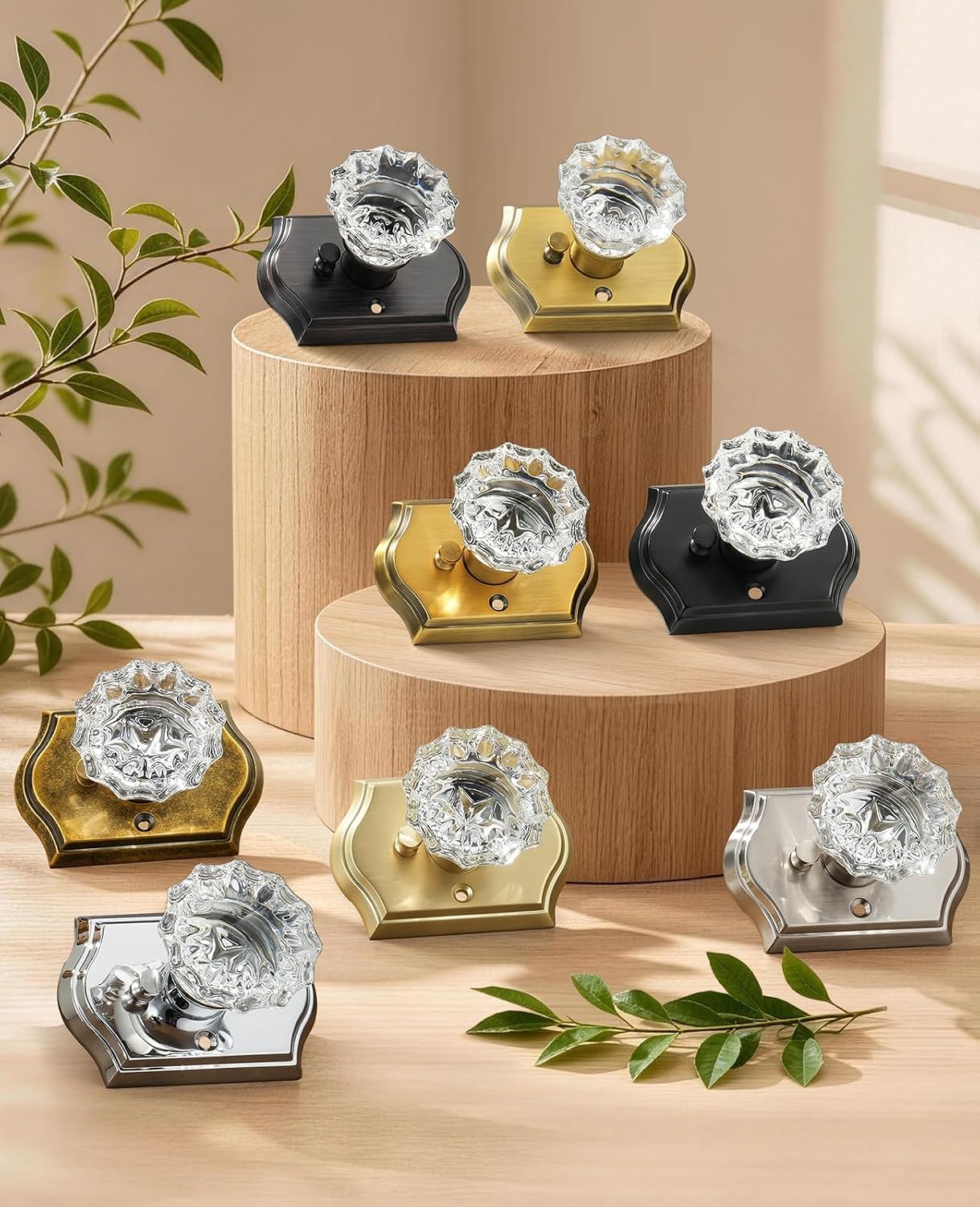 5 Pack Glass Door Knobs, Antique Brass Crystal Door Knobs with Lock for Privacy Use, Vintage Crystal Door Knobs Interior for Bedroom Bathroom, Crystal Glass Brass Door Knob