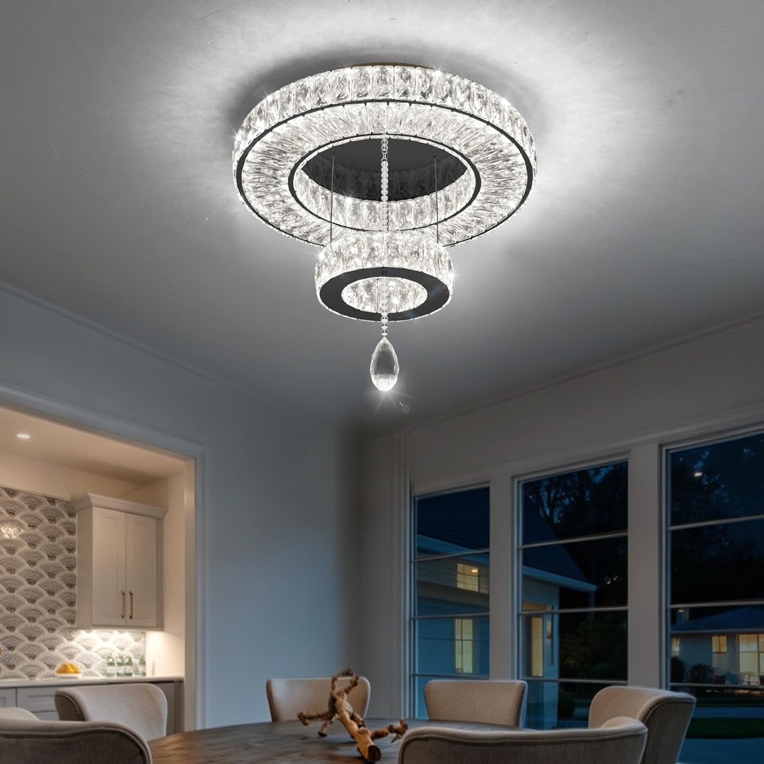 Modern Chandelier Bedroom Light Indoor LED Dimmable Lights Ceiling Chandeliers for Dining Room Kitchen Entryway Black 25W LEDs Fixtures 2000 Lumens