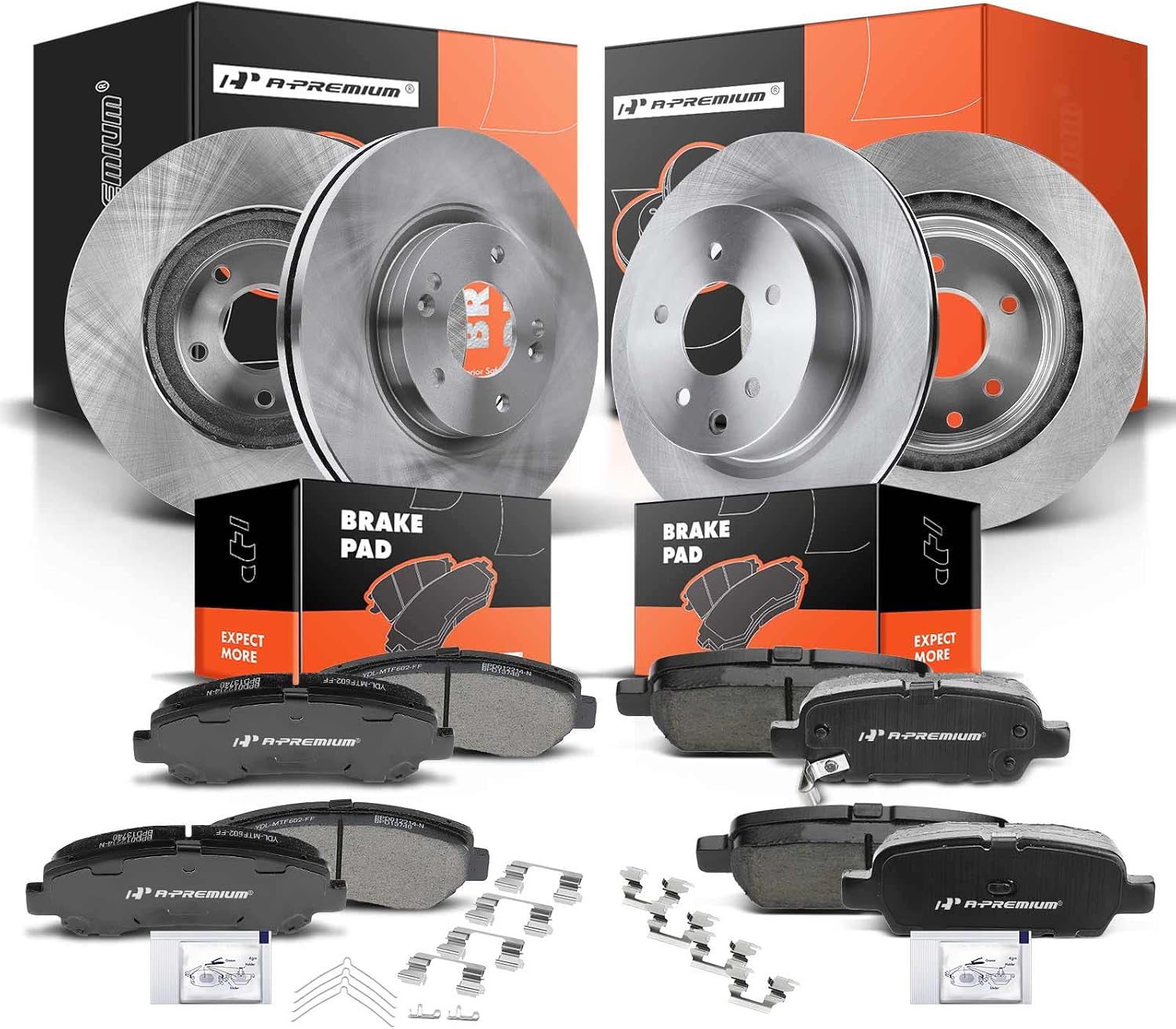 A-Premium Front Vented & Rear Solid Disc Brake Rotors + Ceramic Pads Kit Compatible with Select Nissan Models - Maxima 2009-2014 2016-2019, 3.5L, 12-PC Set