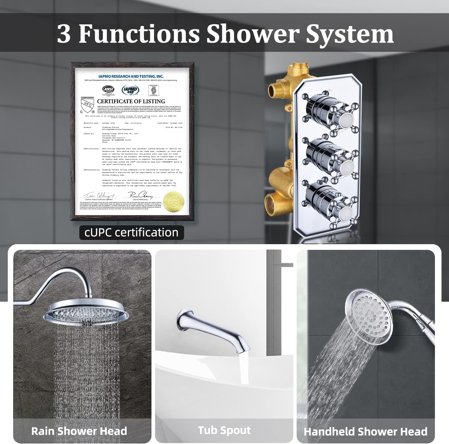 All Metal Thermostatic Shower System with Tub Spout Backnets Wall Mounted Shower Faucet Set for Bathroom with 9 Inch Rain Shower Head and Handheld, Rough-in Valve Body and Trim kit, Polished Chrome
