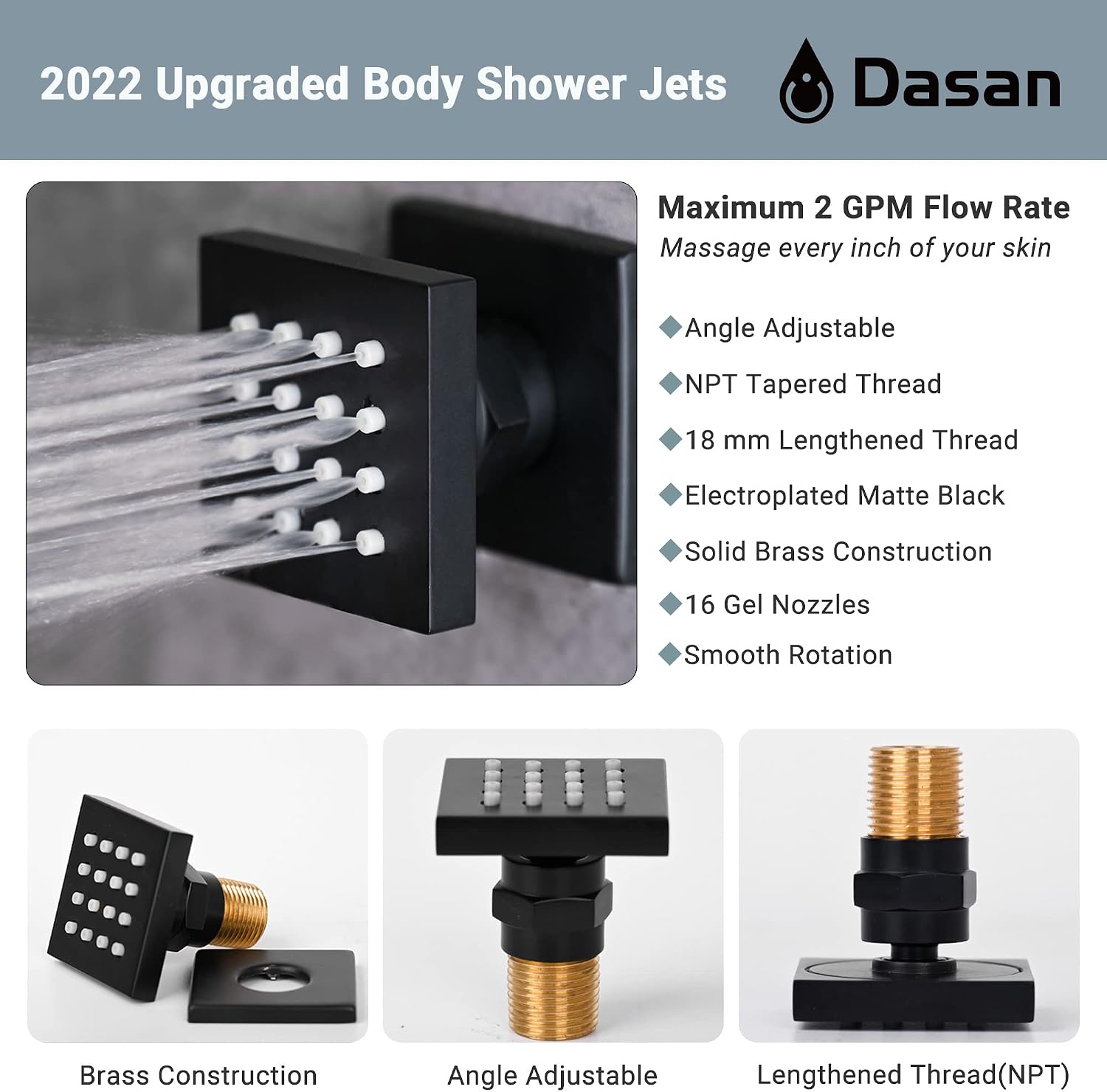 Matte Black Shower System with 4 PCS Shower Body Spray Jets & 12'' Ceiling Shower Head & Handheld Spray, DASAN Full Body Shower Faucet System with Jets Rainfall Shower Combo Set, SA-SS03BMB-S12C