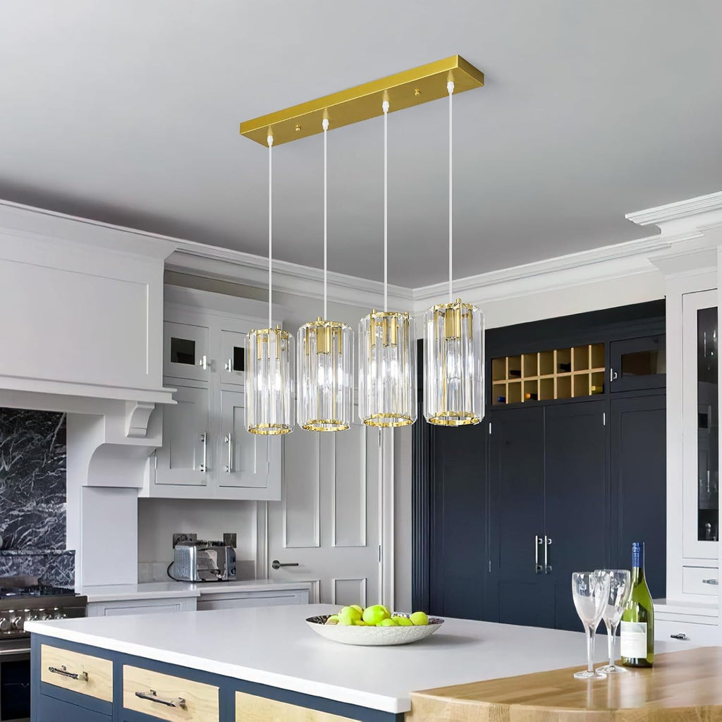 Gold Pendant Lighting Modern Pendant Light, Mini Crystal Chandeliers,Adjustable Pendant Light Fixture for Kitchen Island Dinning Room Corridor Bedroom(Gold 4-Light)