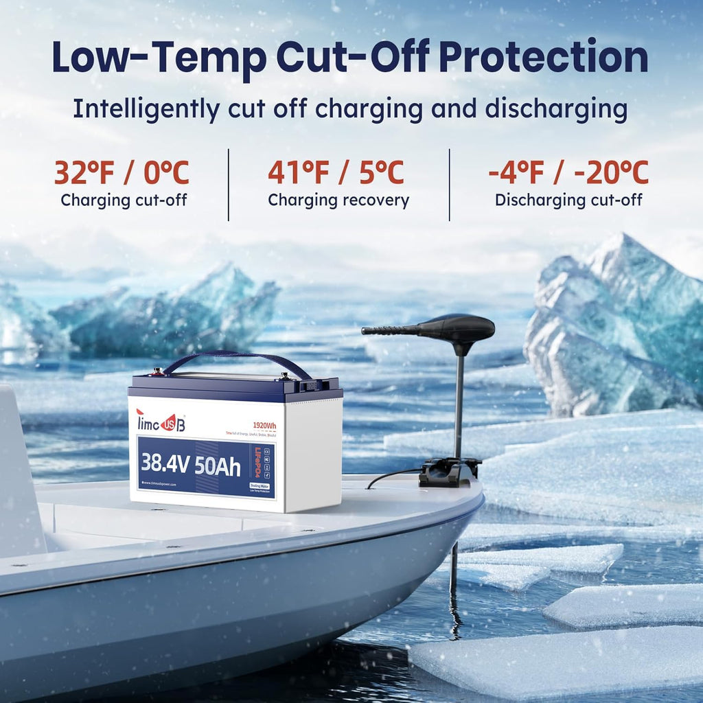 Timeusb 36V 50Ah Trolling Motor Lithium LiFePO4 Battery with Low Temp Protection, 1.2C Discharge 60A Current, 15000+ Deep Cycle Group31 Lithium Iron Phosphate Batteries for RV, Boat, Marine, Solar