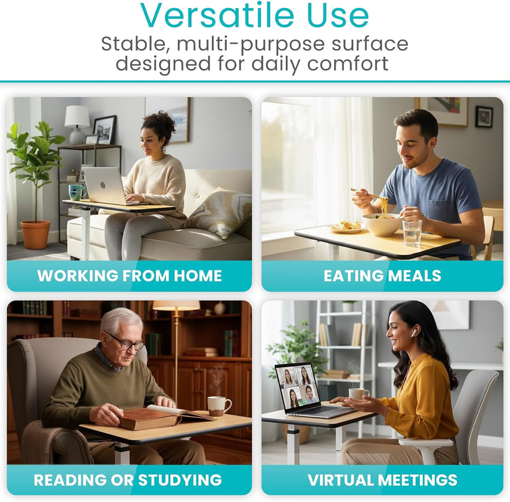 Vive Overbed Table (XL) - Hospital Bed Table - Swivel Wheel Rolling Tray - Adjustable Over Bedside Home Desk - Laptop, Reading, Eating Breakfast Cart Stand - Bedridden, Elderly (Brown)