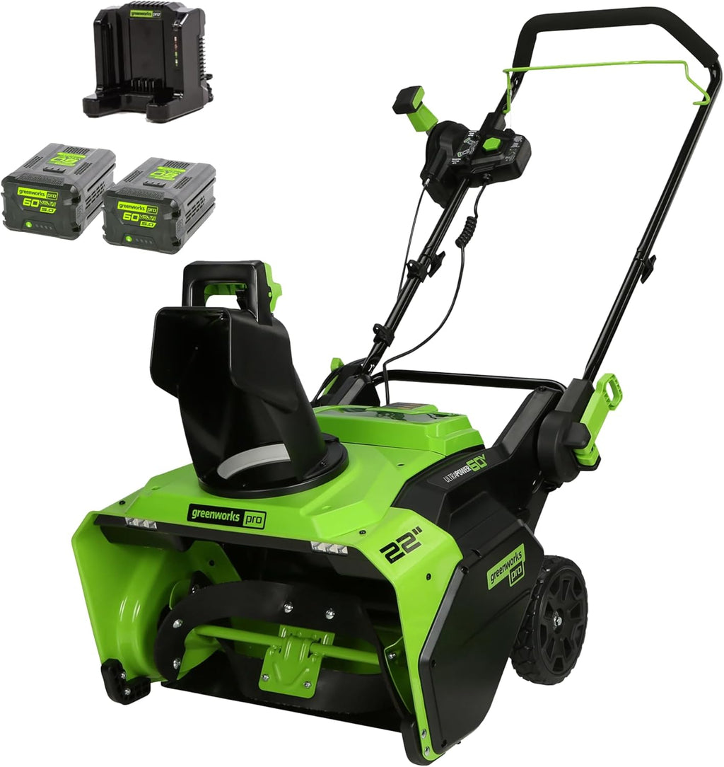 Greenworks Pro 60V 22' Brushless Cordless Snow Blower (Single Stage), (2) 5.0Ah Batteries and Dual Port Charger Included