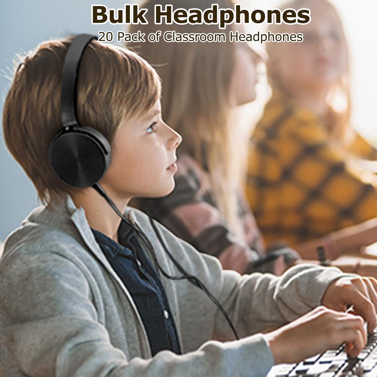 20 Pack Bulk Headphones for Classroom, Kids Wired Headphone for School Students K-12, Affordable Classroom Headphones, On-Ear with 3.5mm Plug(Black)