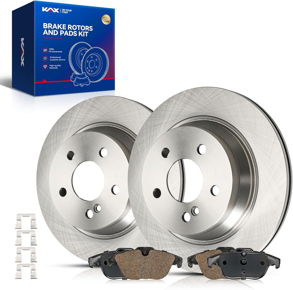 KAX Rear Brakes and Rotors for Mercedes-Benz GLK350 2010-2015, E350 2013-2014, GLK250 2013-2015, Drilled and Slotted Vented Brake Rotor Ceramic Brake Pads Replacement (#34247+D1341, 11.81inch, 300MM)