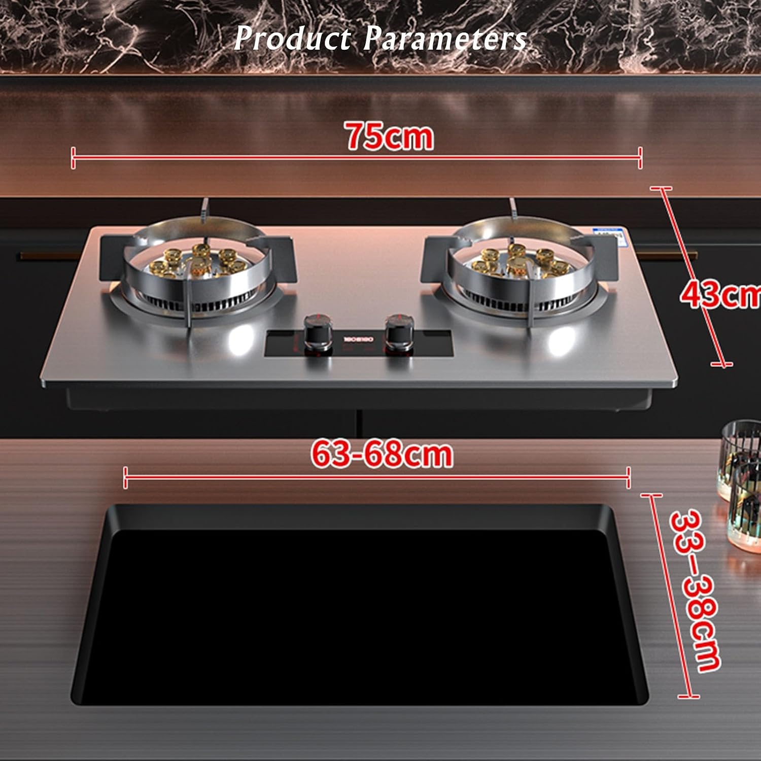 Gas Cooktop,29003 BTU Stainless Steel Gas Stove,Home Tabletop/Built-in Two Burners,Easy to Clean,Flameout Protection(LPG)(NG) (Size : LPG), 18648