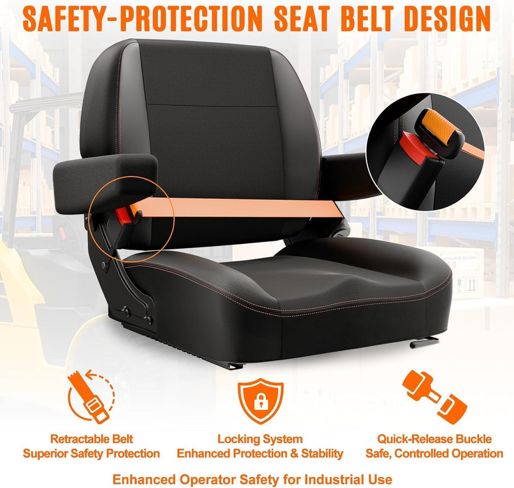 Universal Tractor Seat, Lawn Mower and Forklift Seat with Suspension Bag, Safety Design, Strong Protective Performance, High Durability for Zero Turn Mower, Skid Loader, Backhoe, Dozer, Telehandler