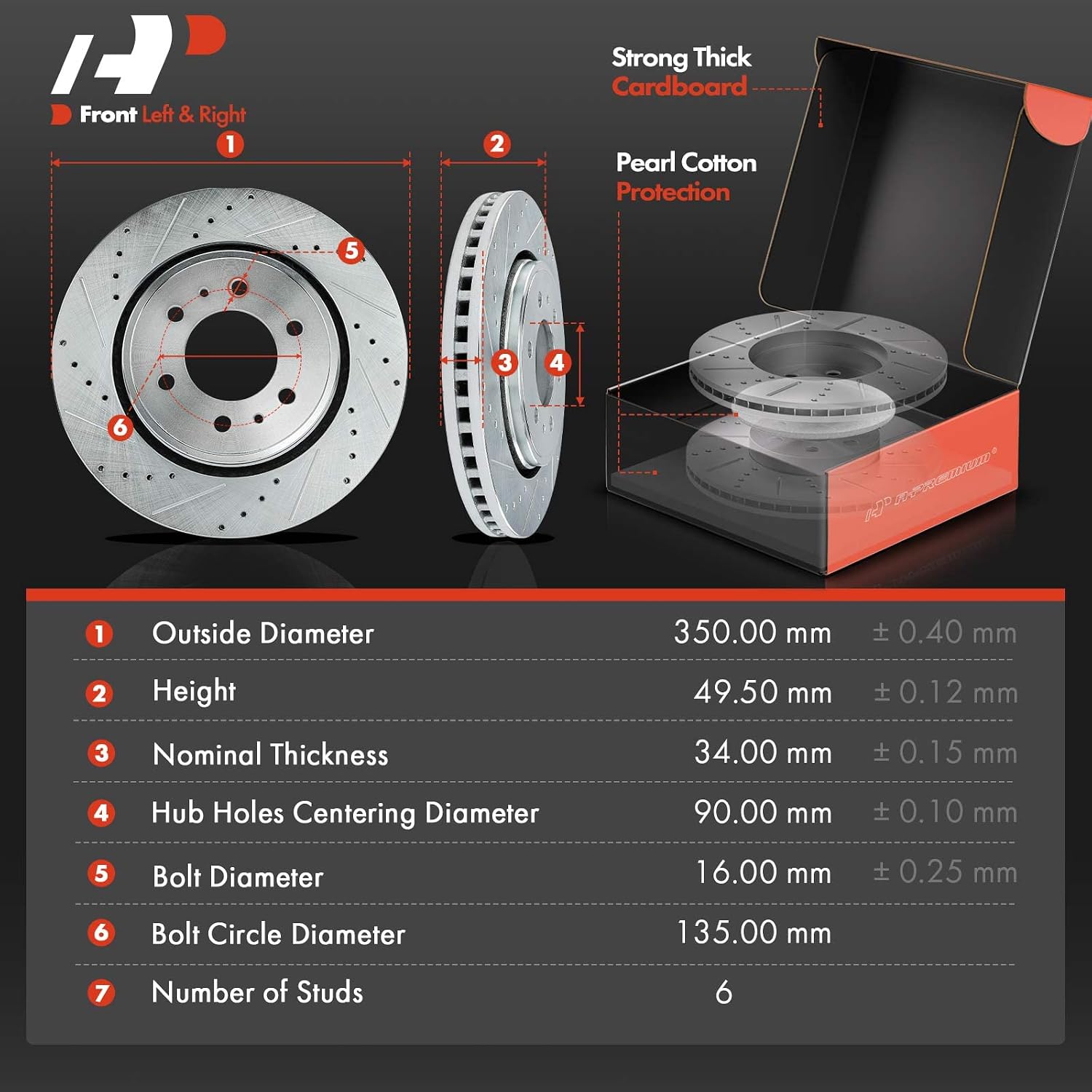 A-Premium Front Vented & Rear Drilled and Slotted Disc Brake Rotors + Ceramic Pads Kit Compatible with Select Ford Models - For F-150 2010-2011, 6 Lug Models Only, 12-PC Set