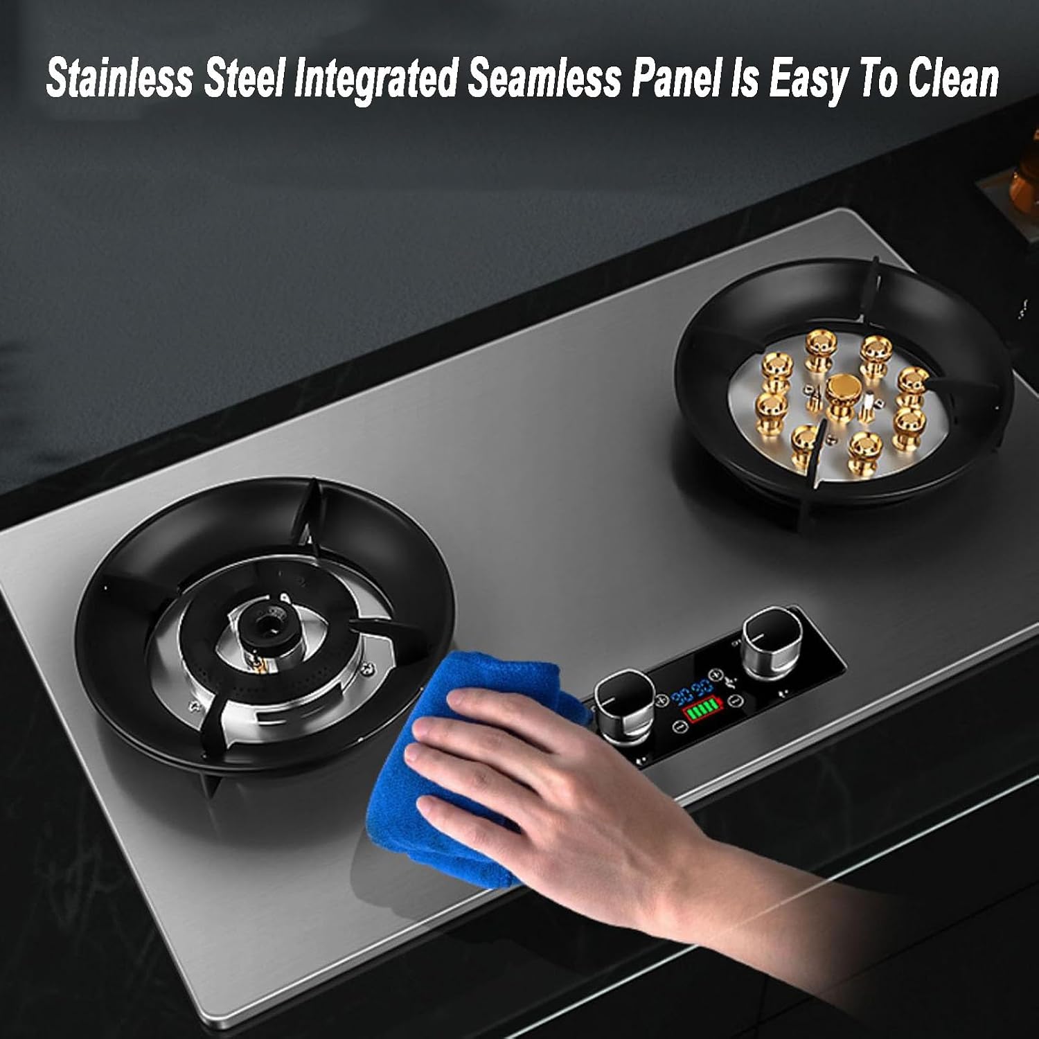 Gas Stove 2 Burners,NG/LPG Convertible Stove,Tabletop/Built-in Stainless Steel Cast Copper Cooktop,with Flameout Protection,4.8KW/5.2KW(LPG)