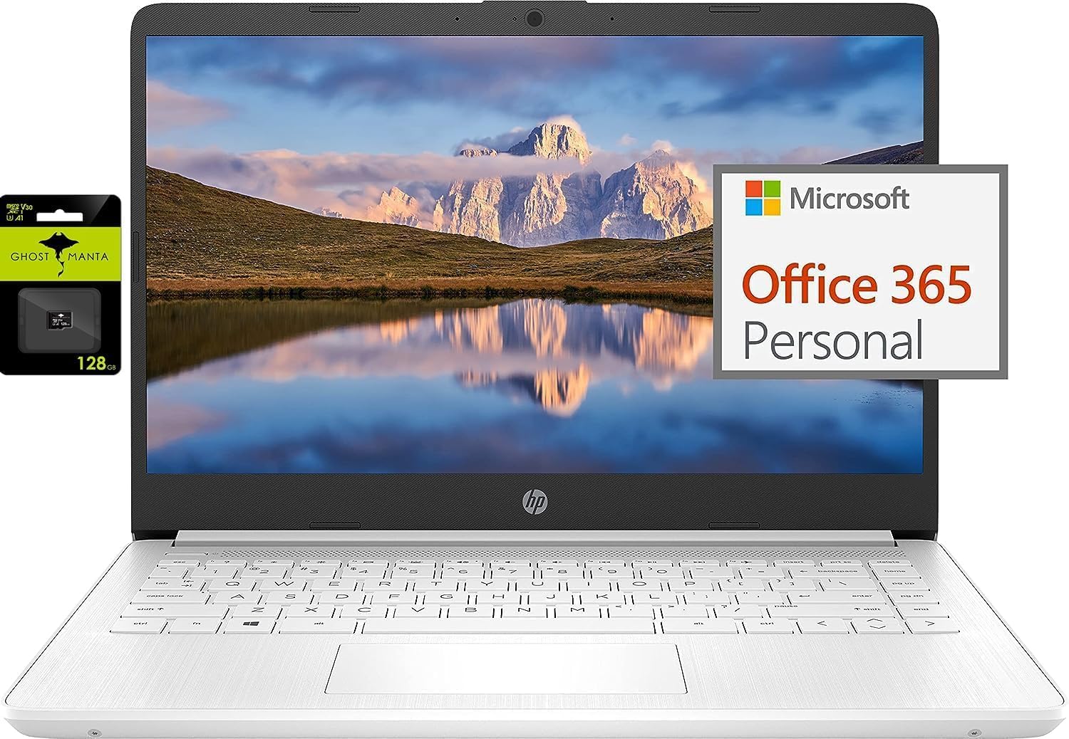 HP Laptop Computer 14' Ultral Light for Students and Business, 16GB RAM, 256GB Storage(64GB eMMC+256GB Ghost Manta SD), 1 Year Office 365, Webcam, HDMI, WiFi, USB-C, Win 11 S