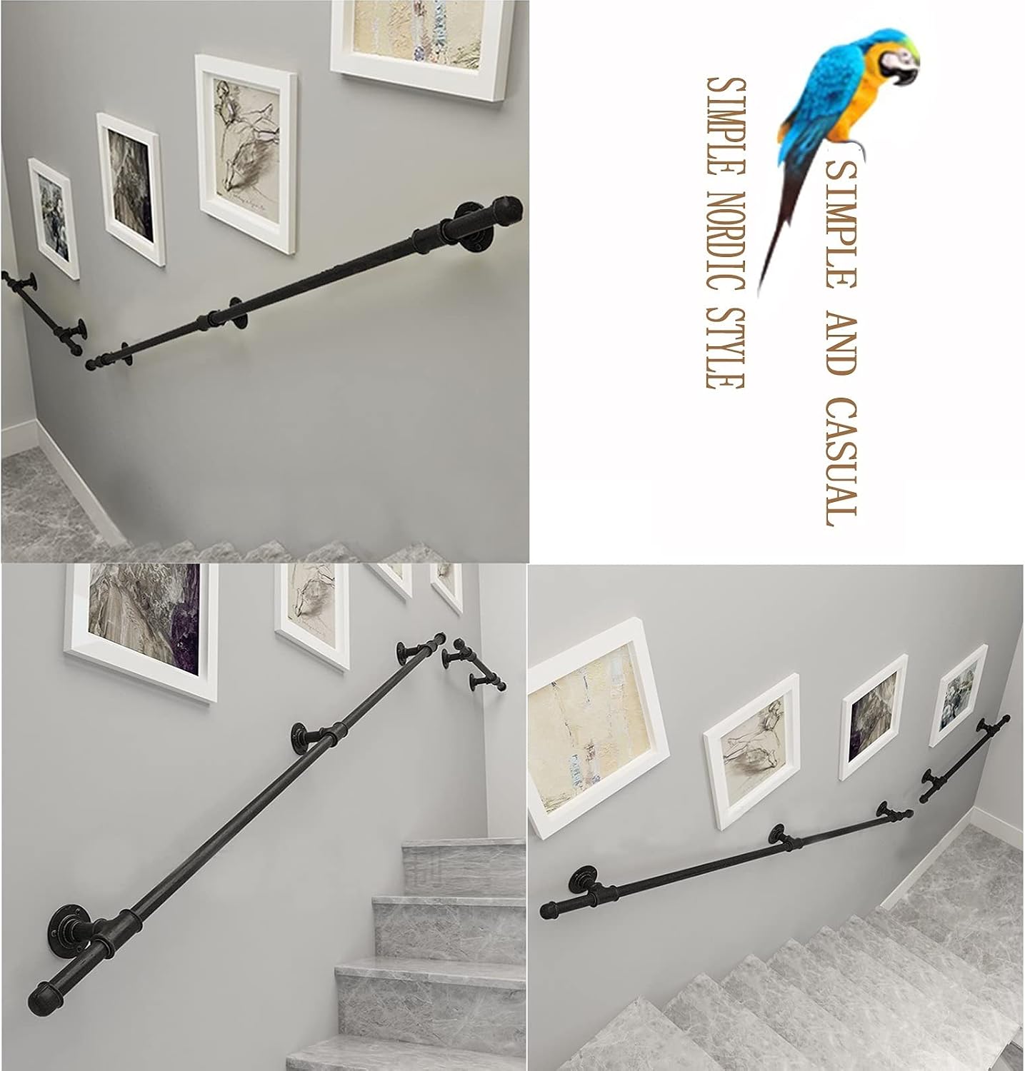 Outdoors Handrail Stairs Wrought Iron Stairs Banister Handrail Indoors Metal Hand Railing Bathroom Corridor Grab Bar Railing - Complete Kit/Black (Size : 13.1 FT)