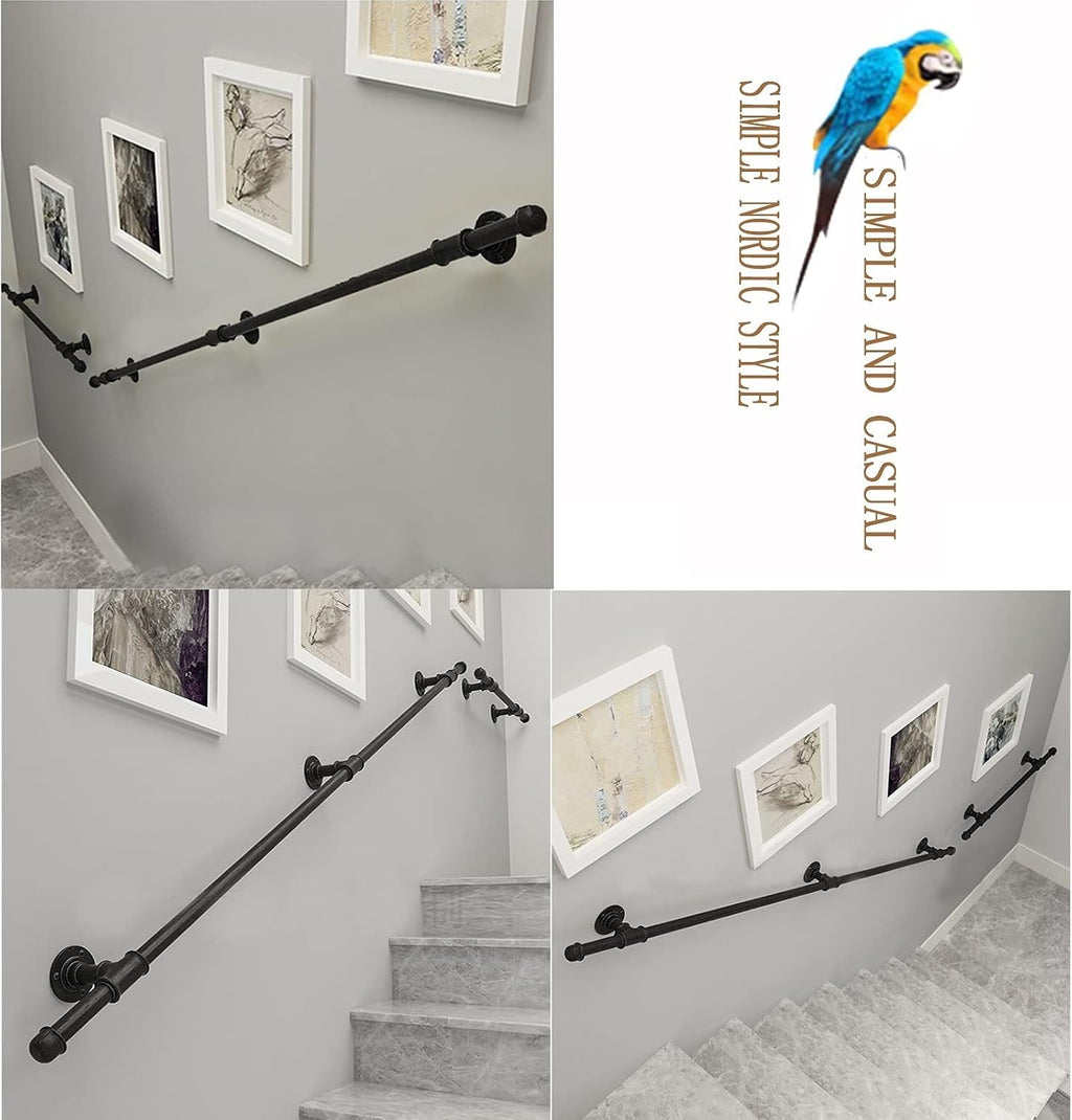 Outdoors Handrail Stairs Wrought Iron Stairs Banister Handrail Indoors Metal Hand Railing Bathroom Corridor Grab Bar Railing - Complete Kit/Black (Size : 9 FT)