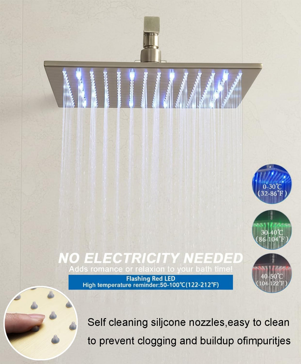 4 Way Thermostatic Shower Diverter System with 12 inch Shower Head and Tub Spout, Brushed Gold Bathtub Shower Faucet Set with 6 Body Jet and Handheld Spray