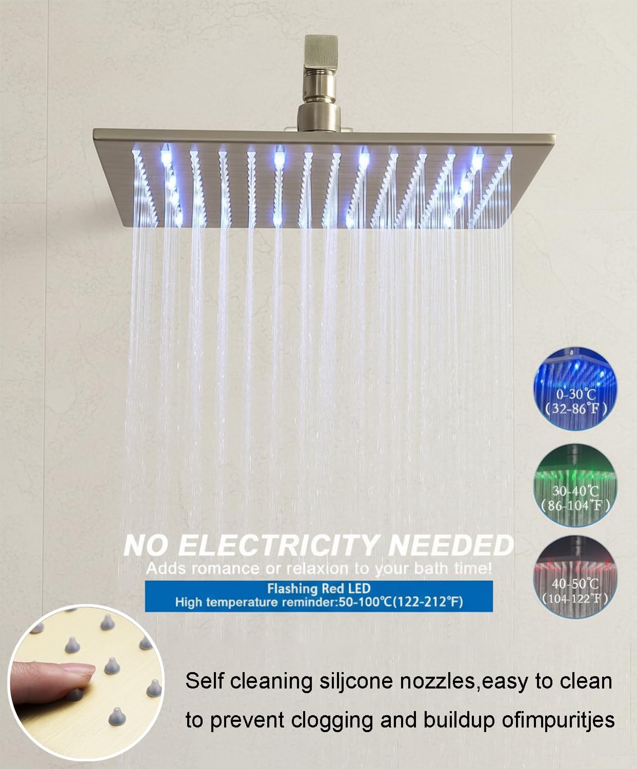 4 Way Thermostatic Shower Diverter System with 12 inch Shower Head and Tub Spout, Brushed Gold Bathtub Shower Faucet Set with 6 Body Jet and Handheld Spray