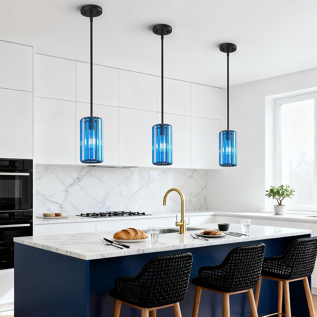 Modern Crystal Pendant Light Mini Dark Blue Chandeliers Adjustable Pendant Lights Fixture for Kitchen Island Dinning Room Corridor Bedroom(Dark Blue 3-Pack
