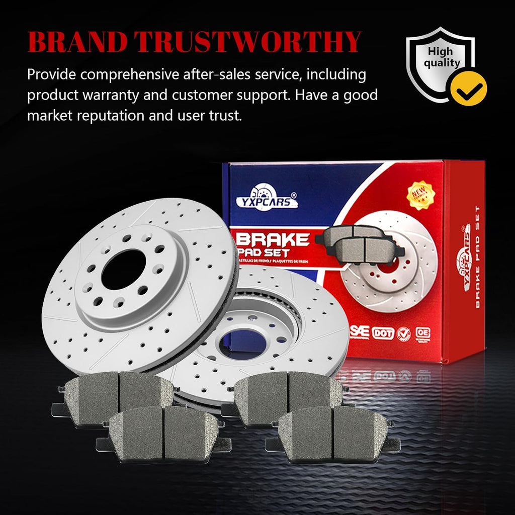 Front & Rear Drilled Slotted Rotors and Ceramic Disc Brake Pads Kit for Chevy Malibu 2016 2017 2018 2019 With Manual Parking Brake