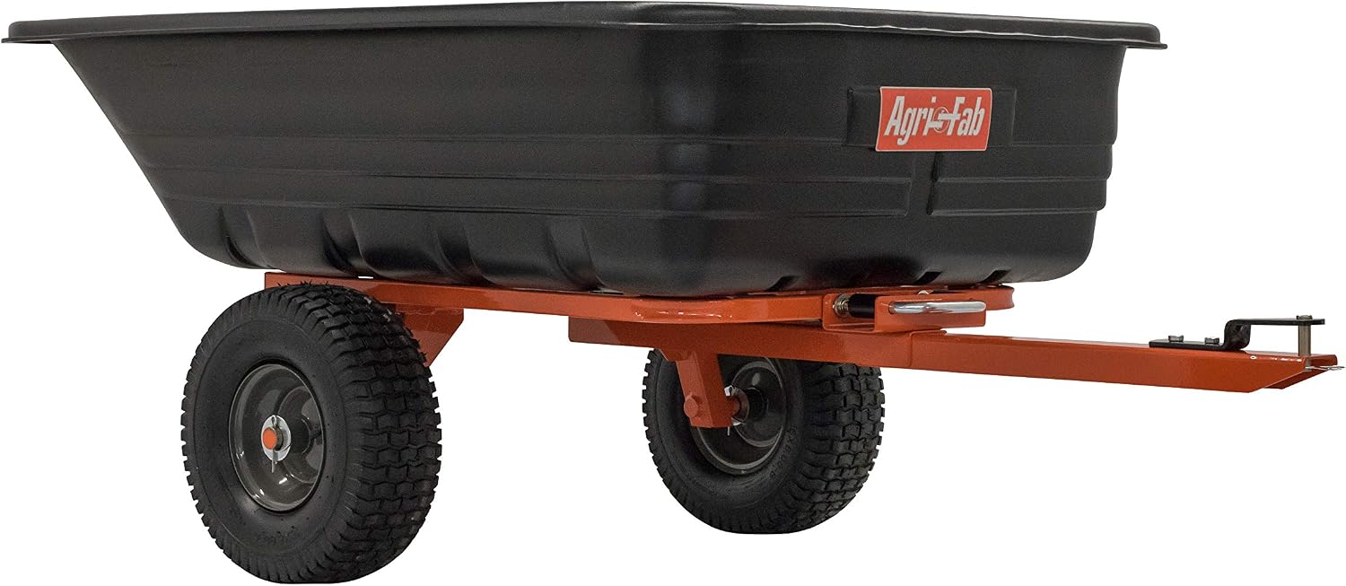 Agri-Fab 45-0552 700 lbs Tow Behind Poly Dump/Swivel Cart, 12 CU. FT. Capacity; Lawn & Garden Cart/Trailer for Lawn Mowers, 15' Pneumatics Tires, Easy to Use Hand Dumping Mechanism