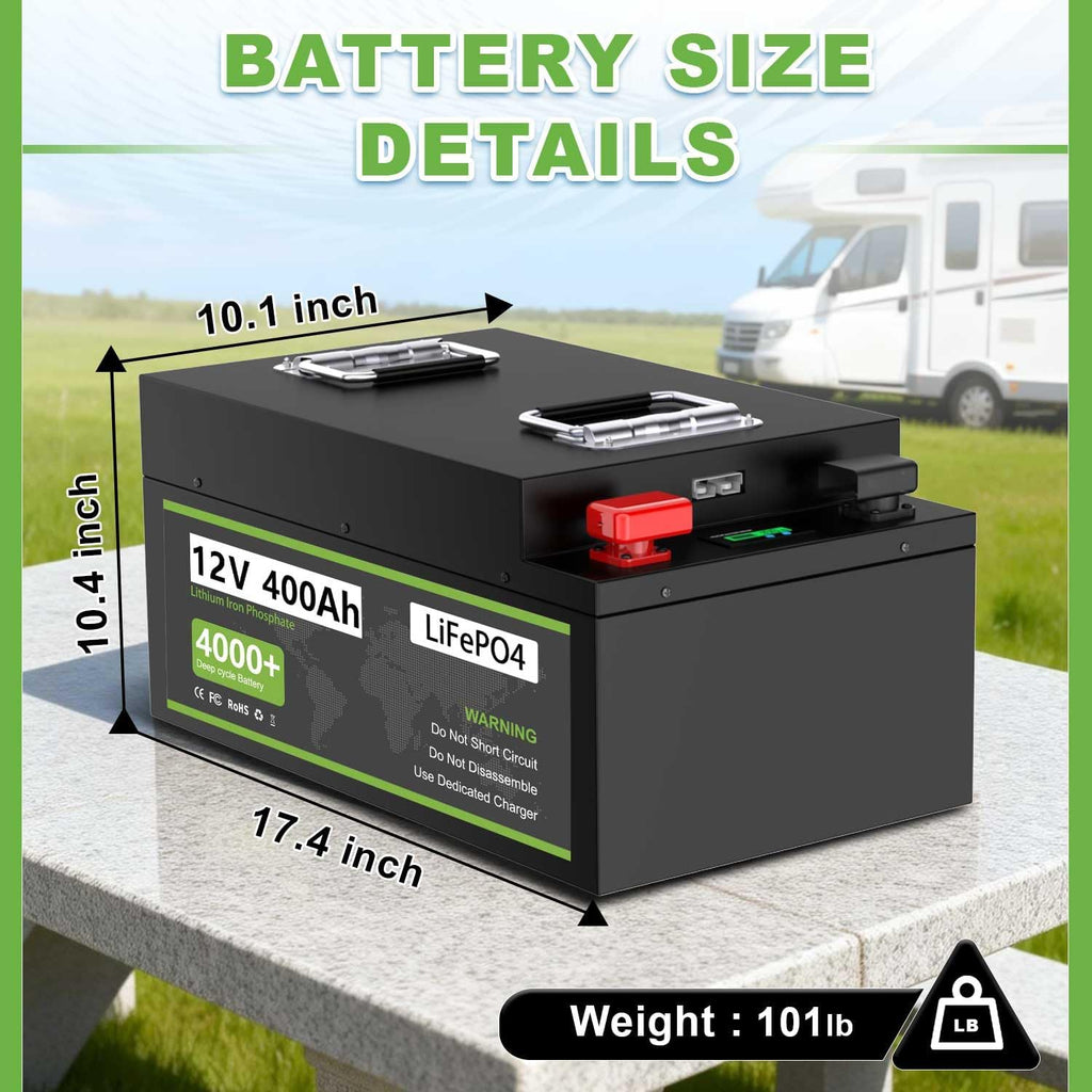 12V 400Ah Lithium Battery, Built-in 250A BMS Metal Case, 5120Wh Energy for RV, Solar, Home Energy Storage, Off-Grid Applications