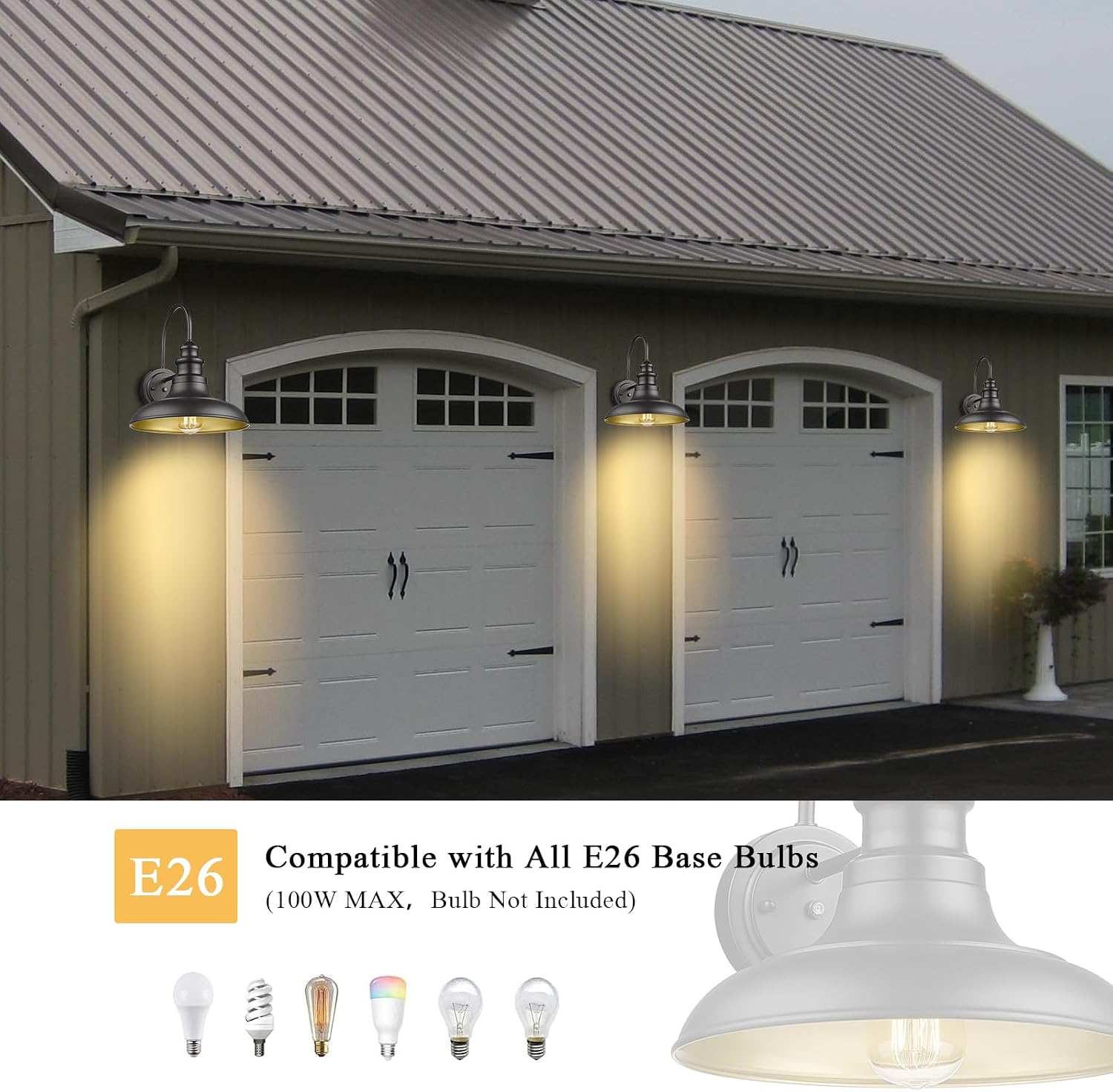 Dusk to Dawn Sensor Outdoor Barn Light Fixtures Outdoor Wall Sconces Farmhouse Wall Mount Lights Exterior Light Fixture Black Finish Industrial Wall Lantern for Porch, Entryways, 4 Pack