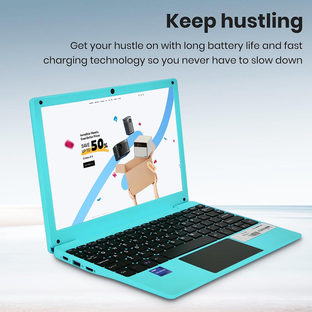Portable Mini Education Laptop Computer with Celeron N4000 CPU 8GB RAM 256GB SSD HD IPS Screen, Laptop Computer for Learning, Office Work (Blue)