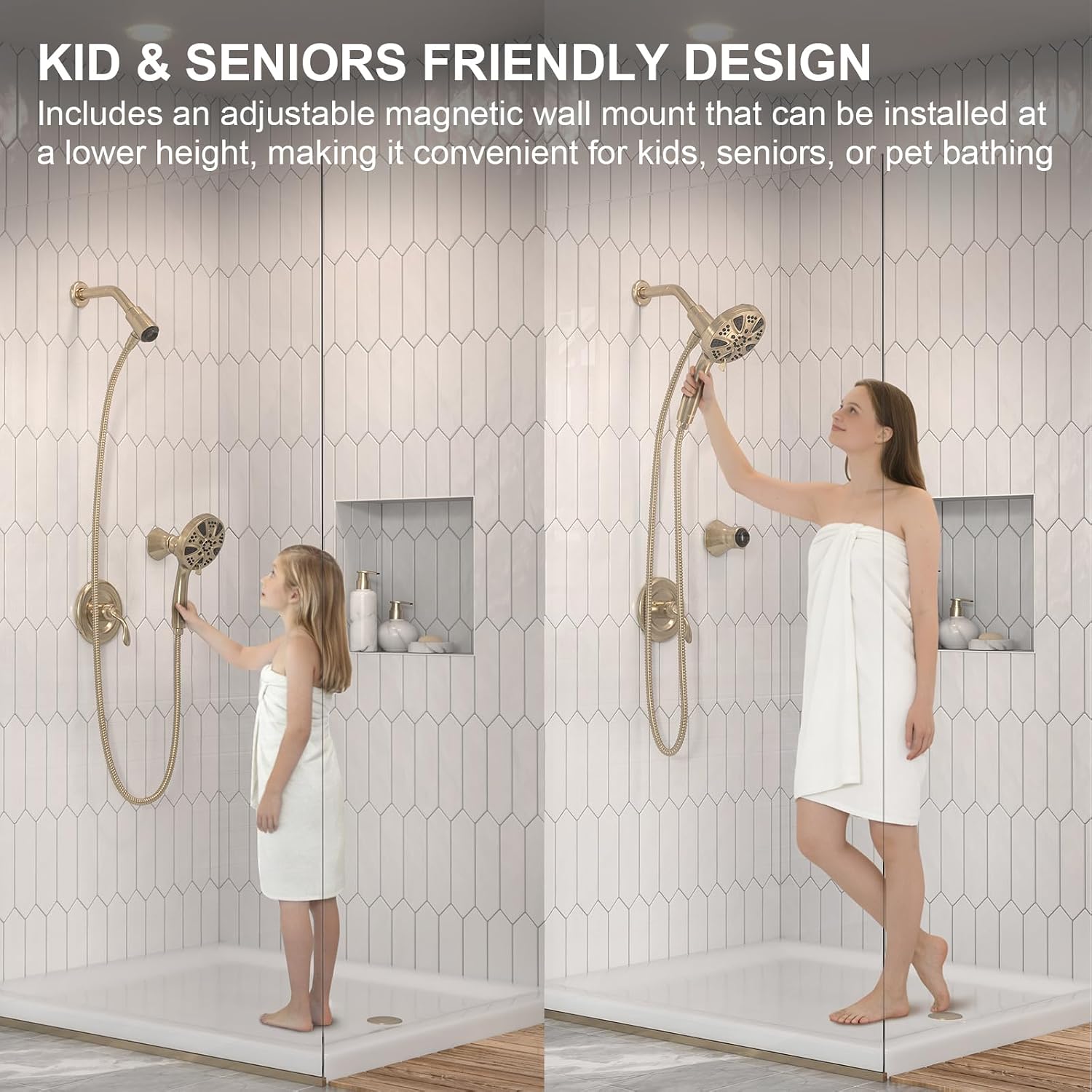 LAVA ODORO Handheld Shower Head with Magnetic Docking System, 9-Function High Pressure Detachable Shower Head, 5-inch Showerhead with 72 Inch Hose, Remote Dock, Champagne Gold, SH180-CB-D