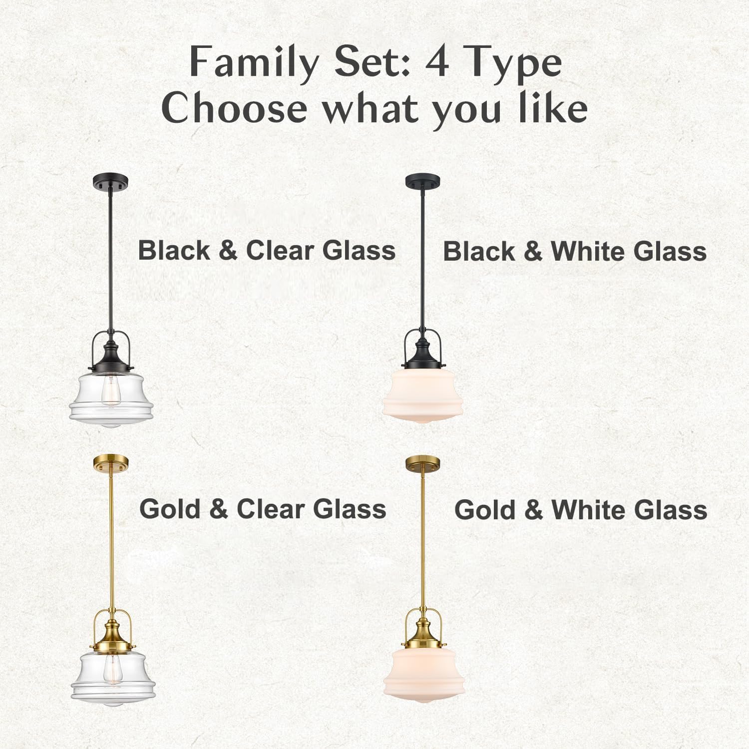 DEYNITE Industrial Black Pendant Light Rod Hanging Schoolhouse Light Milk White Shade for Kitchen Bar Bedroom Bathroom Dining Room