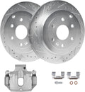 Detroit Axle - Rear Drilled Brake Rotors + Right Brake Caliper Replacement for Traverse Acadia Buick Enclave Saturn Outlook - 3pc Set