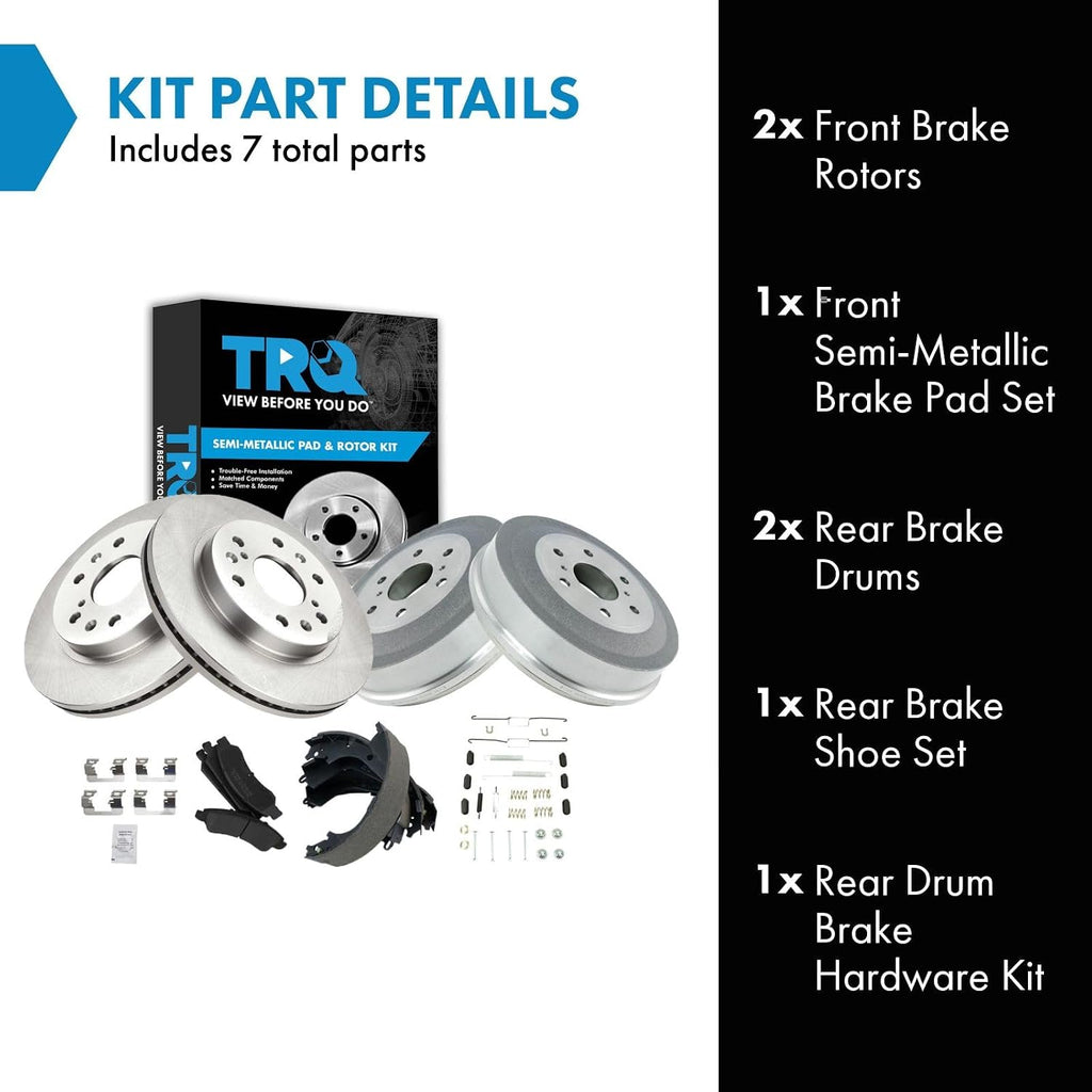 TRQ Front and Rear Brake Pad & Rotor,Shoe & Drum Kit Semi-Metallic Compatible with 2009-2013 Chevrolet Silverado 1500 GMC Sierra 1500